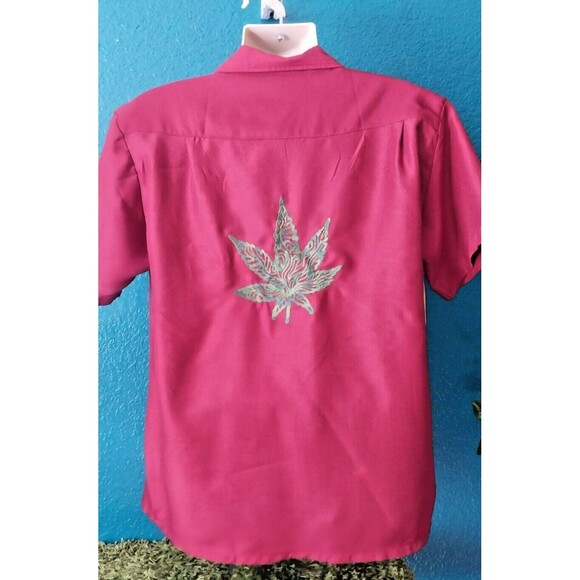 Vintage Maui Trading Co. Mens Shirt Large Maroon/Yellow Short Sleeve Pot Leaf - Picture 1 of 7
